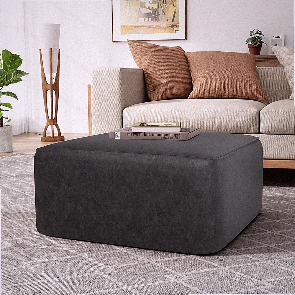 Ellis Faux Leather Ottoman Footstool, Square Pouf Poufee Footrest Ottoman Large