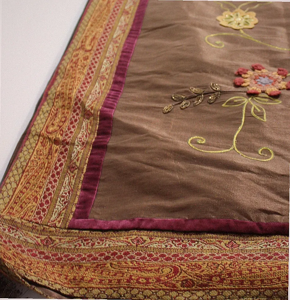 Embroidered Boho Botanical Faux Silk Throw Bed Drape Velvet Trim Tassels 51x60"