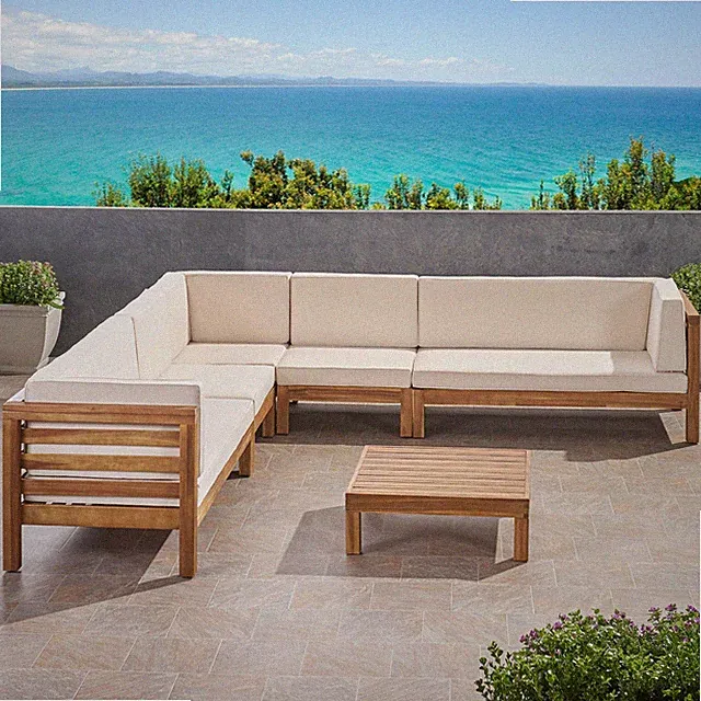 Emma Outdoor 7 Seater Acacia Wood Sectional Sofa Set