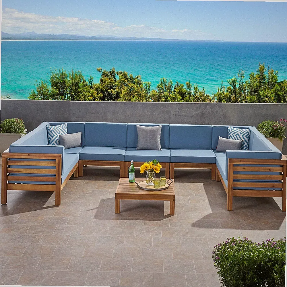 Emma Outdoor 9 Seater Acacia Wood Sectional Sofa Set
