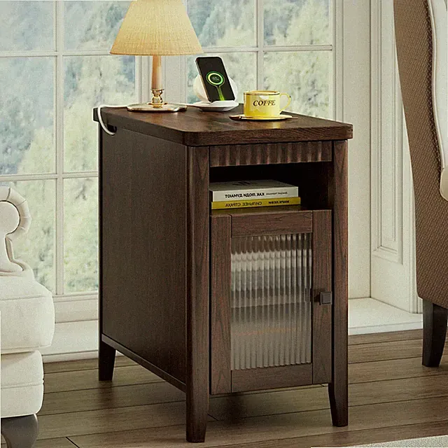 End Table with Charging Station, Narrow Side Table for Living Room, Farmhouse...