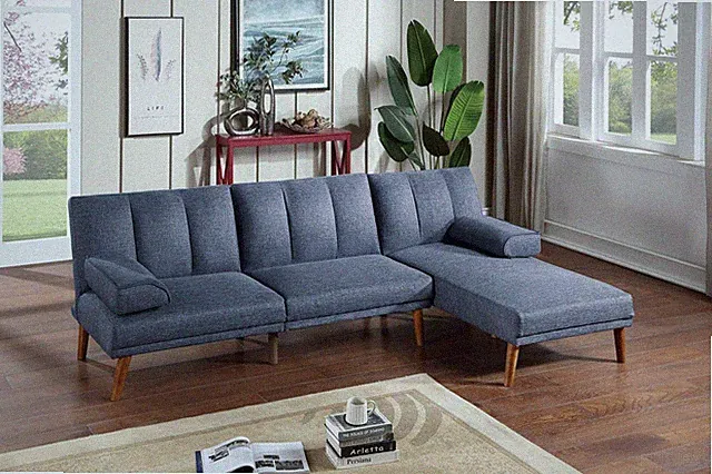 Engineered Wood Sectional Sofa with Chaise Adjustable Navy 101"