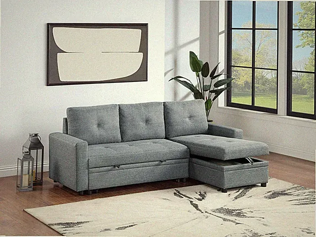 Engineered Wood Sectional Sofa with Chaise with Storage Grey/Black 84"