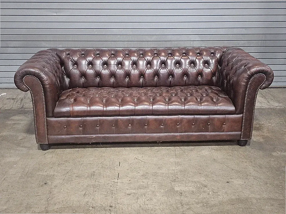 English Brown Tufted Leather Chesterfield Sofa