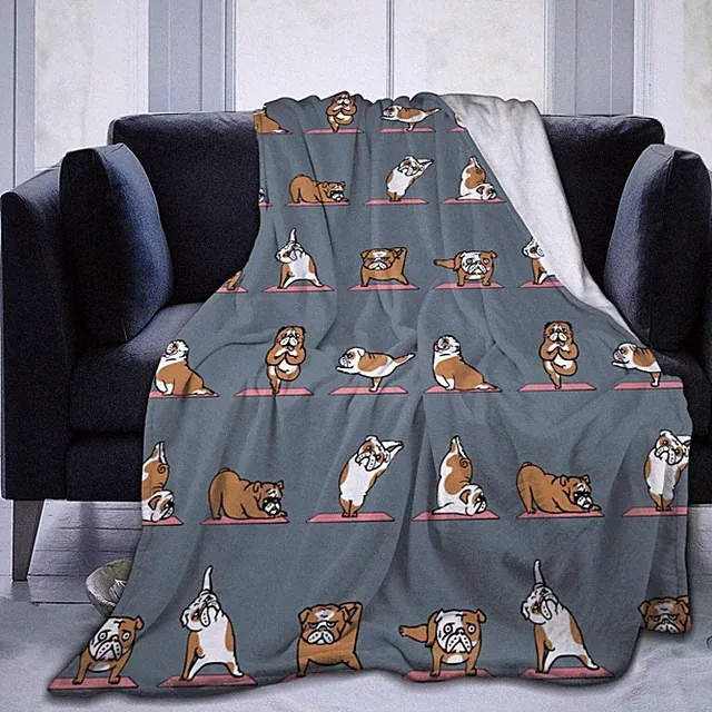 English Bulldog Yoga Flannel Throw Blanket 60x50 Inches - All Season Ultra So...