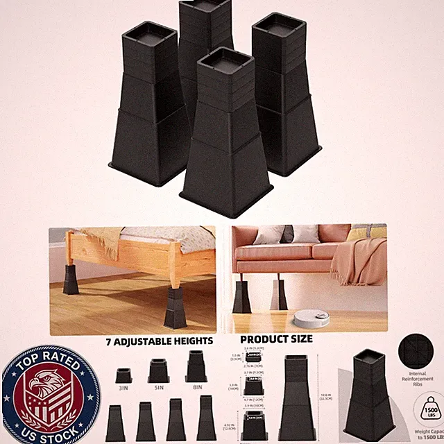 Ergonomic 12 Inch Bed Lifters - Heavy-Duty Risers for Optimal Comfort & Storage