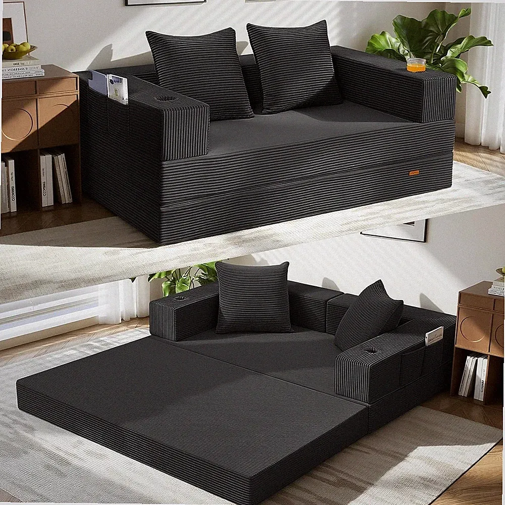 Ergonomic Folding Futon Sofa Bed with Removable Cover - Ideal for Small Rooms