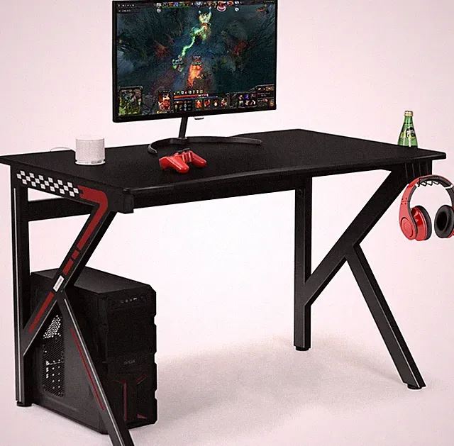 Ergonomic Gaming Desk with Cup & Headphone Holders, Adjustable Feet Pads
