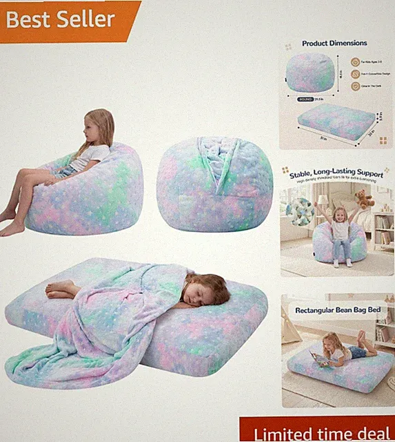 Ergonomic Kid's Bean Bag Chair: 3-in-1 Sofa and Bed with Adjustable Height