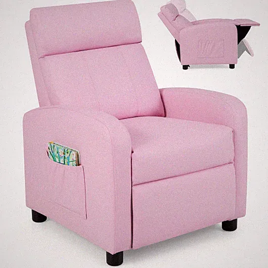 Ergonomic PU Leather Kids Recliner Lounge Sofa for 3-12 Age Group-Pink - Color