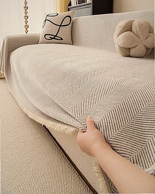 Erke Chenille Couch Slipcover 3-Seat Small L Shape Sectional Off White 71"x118"