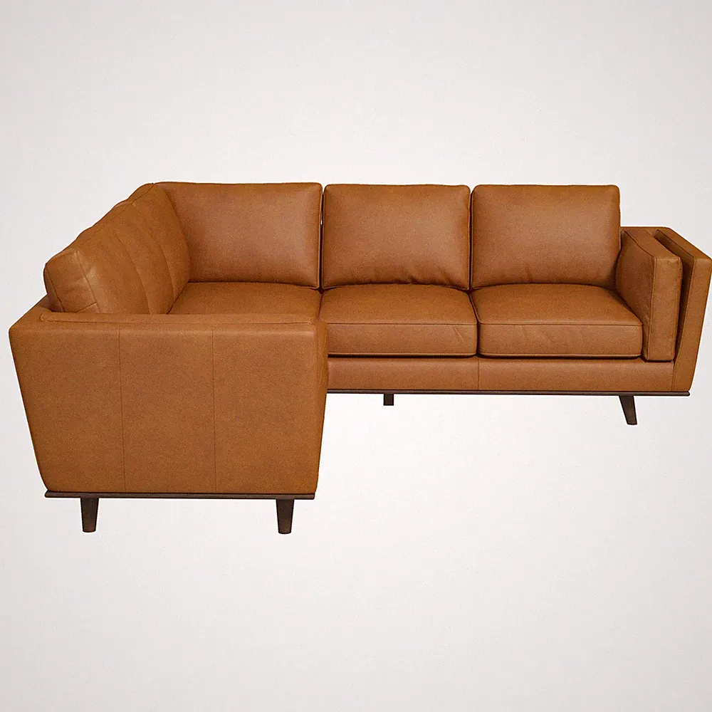Erman Genuine Tan Leather Corner Sectional Sofa