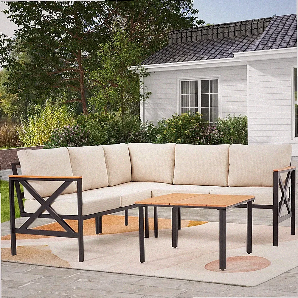 EROMMY 6 Pieces Patio Furniture Sets, Metal Outdoor Sectional Furniture L Shape