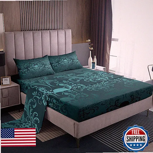 Erosebridal Adults Turquoise Damask Sheet Set Antique Victorian Baroque Bed