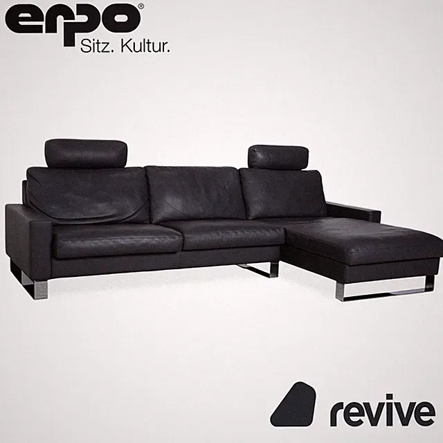 Erpo CL 820 Leather Corner Sofa Dark Gray Anthracite On Chrome Feet Incl. 2