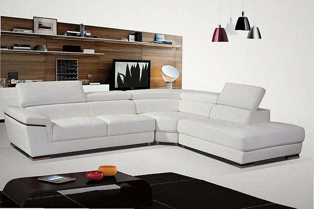 ESF 2383 White Contemporary Genuine Leather Sofa Sectional, Right or Left Facing
