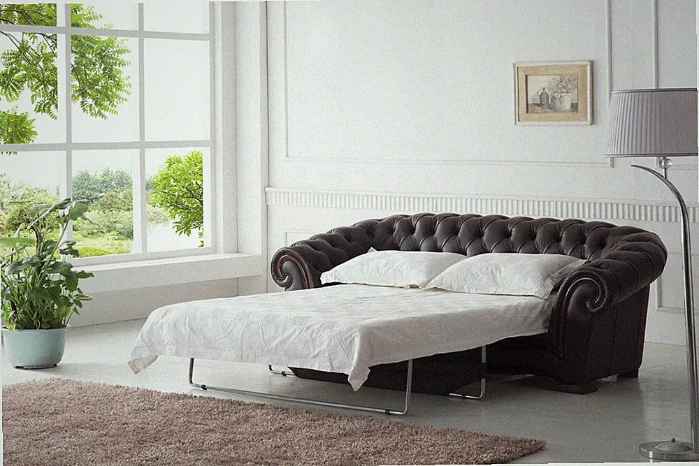 ESF 262 Genuine Italian Leather Brown Sofa Bed Living Room set includes 4 pieces