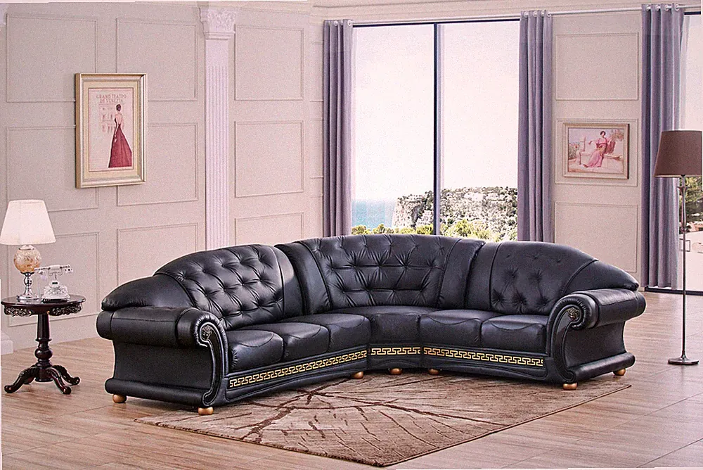 ESF Furniture Apolo Sectional Sofa Living Room in Black Italian Leather