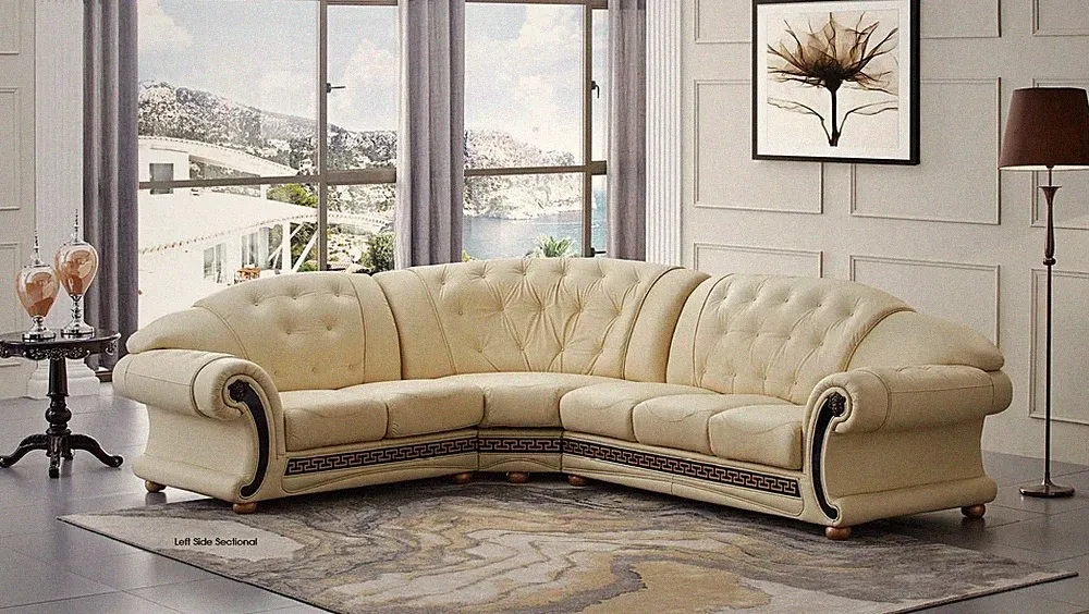 ESF Furniture Apolo Sectional Sofa Living Room in Ivory Italian Leather