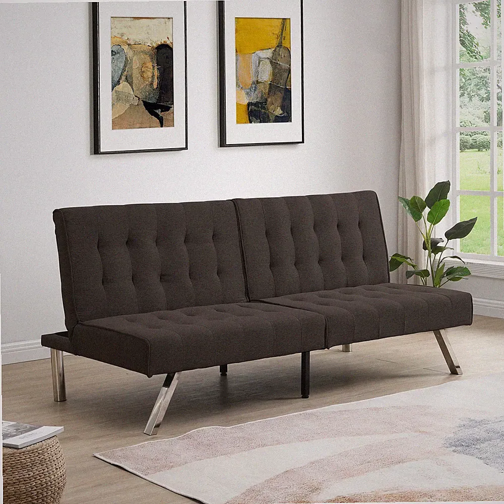 Espresso Faux Linen Futon Sofa Bed, 68.1" L x 32.9" W