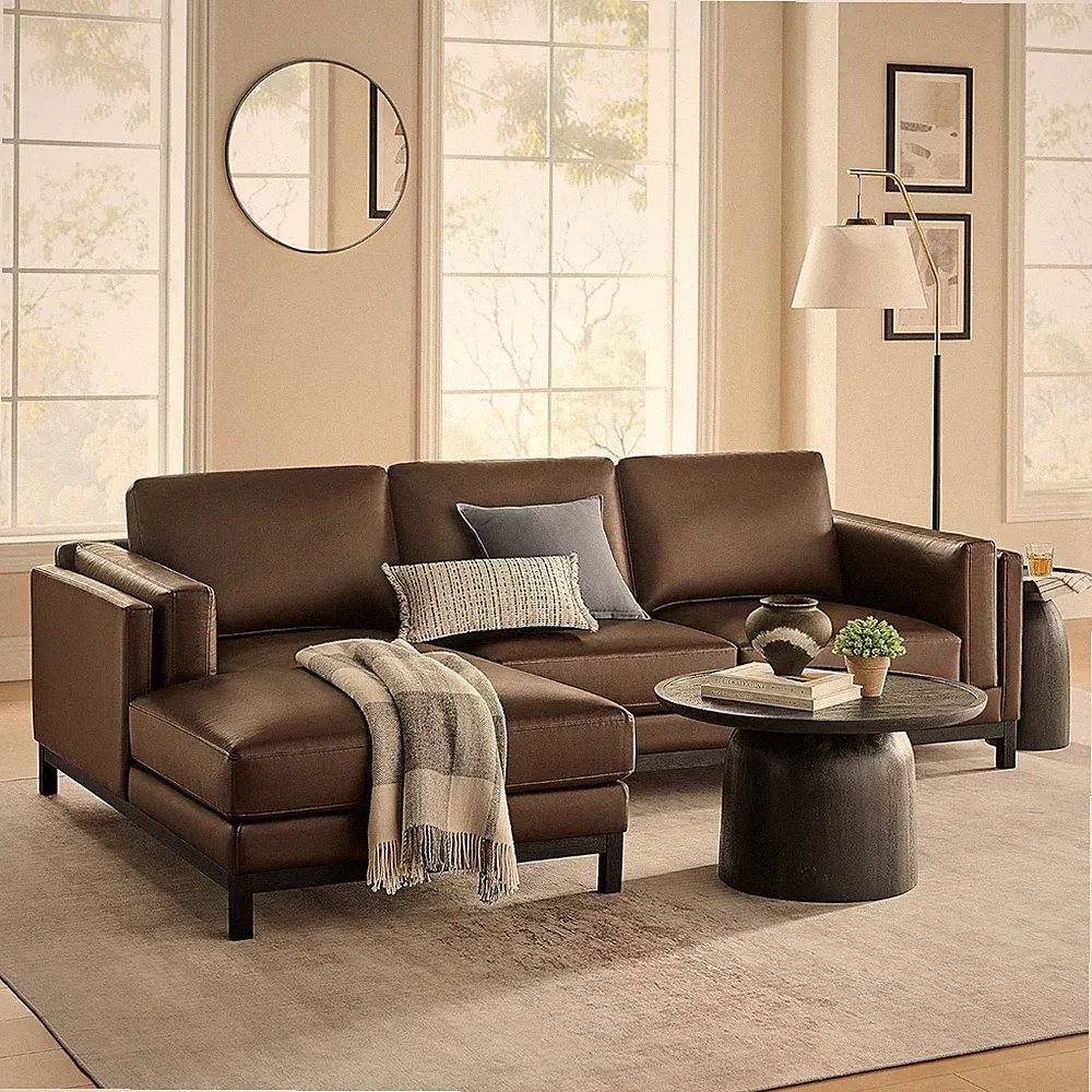 Espresso Left-Facing Sectional Sofa with Chaise - 2-Piece Faux Leather Couch