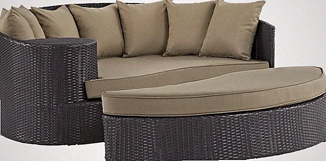 Espresso Mocha Wicker Outdoor Sectional Sofa Daybed with Cushions