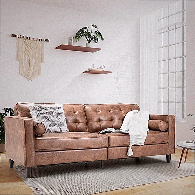 Esright 84.2" Mid-Century Modern Sofa Tufted Velvet Couch w/ 2 Bolster Pillows