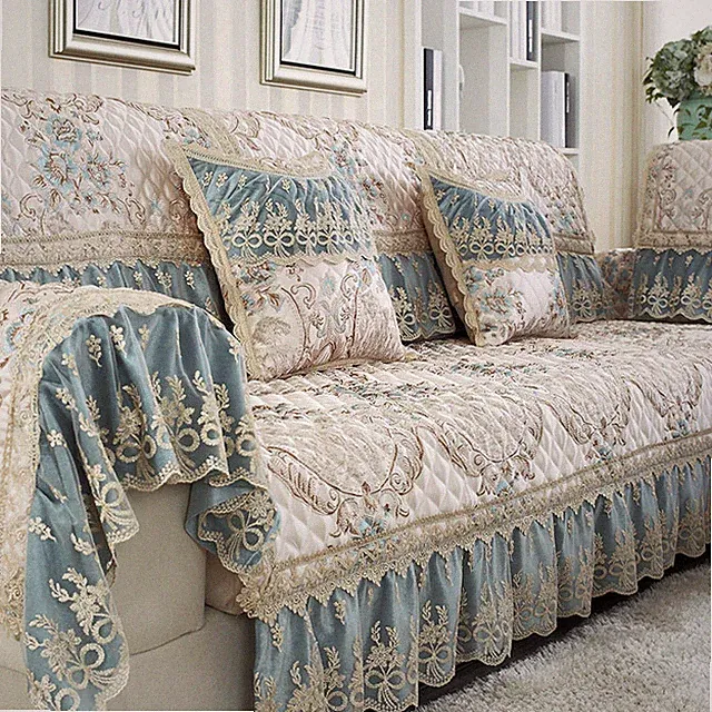 European Lace Linen Jacquard Sofa Covers 3/2 Seater Sofa Towel Couch Slipcovers