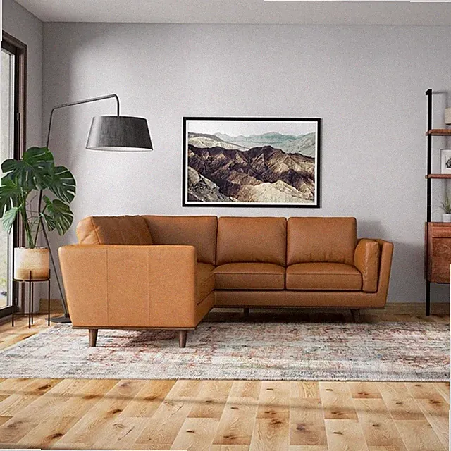 Everdale Modern Living Room Symmetrical Corner Tan Leather Sectional Sofa