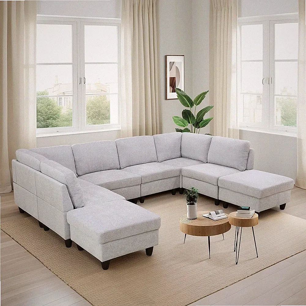 Everest U-Shaped Flannel Modular Sofa with Stylish Ottoman for Cozy Living