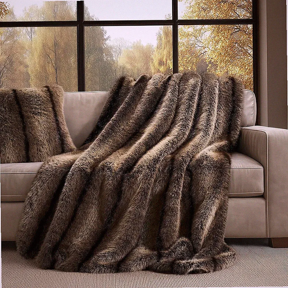 EVERGRACEHOME Faux Fur Throw Blanket 60"x80" Plush Reversible Velvet Sofa Bed