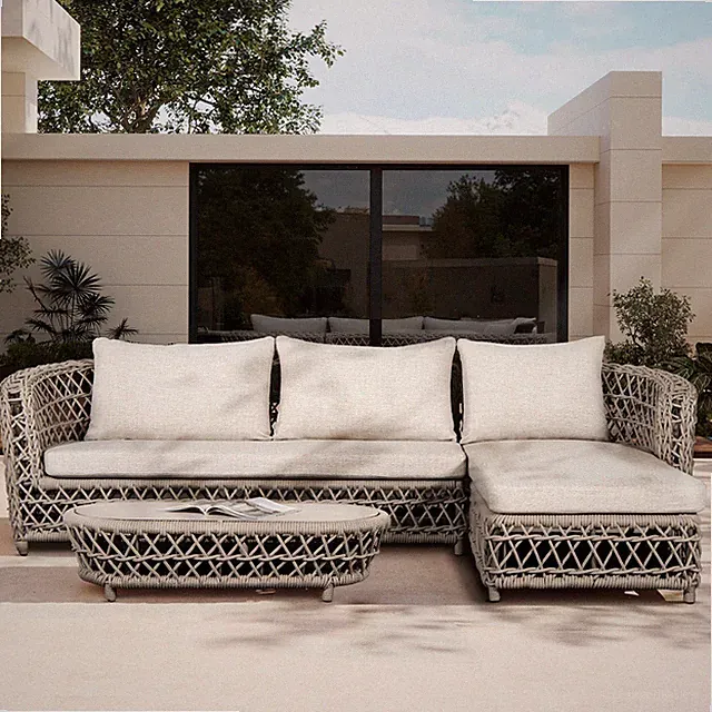 Everly 108" Woven Frame Barrel Deep Seating RAF Outdoor Sectional Sofa Beige