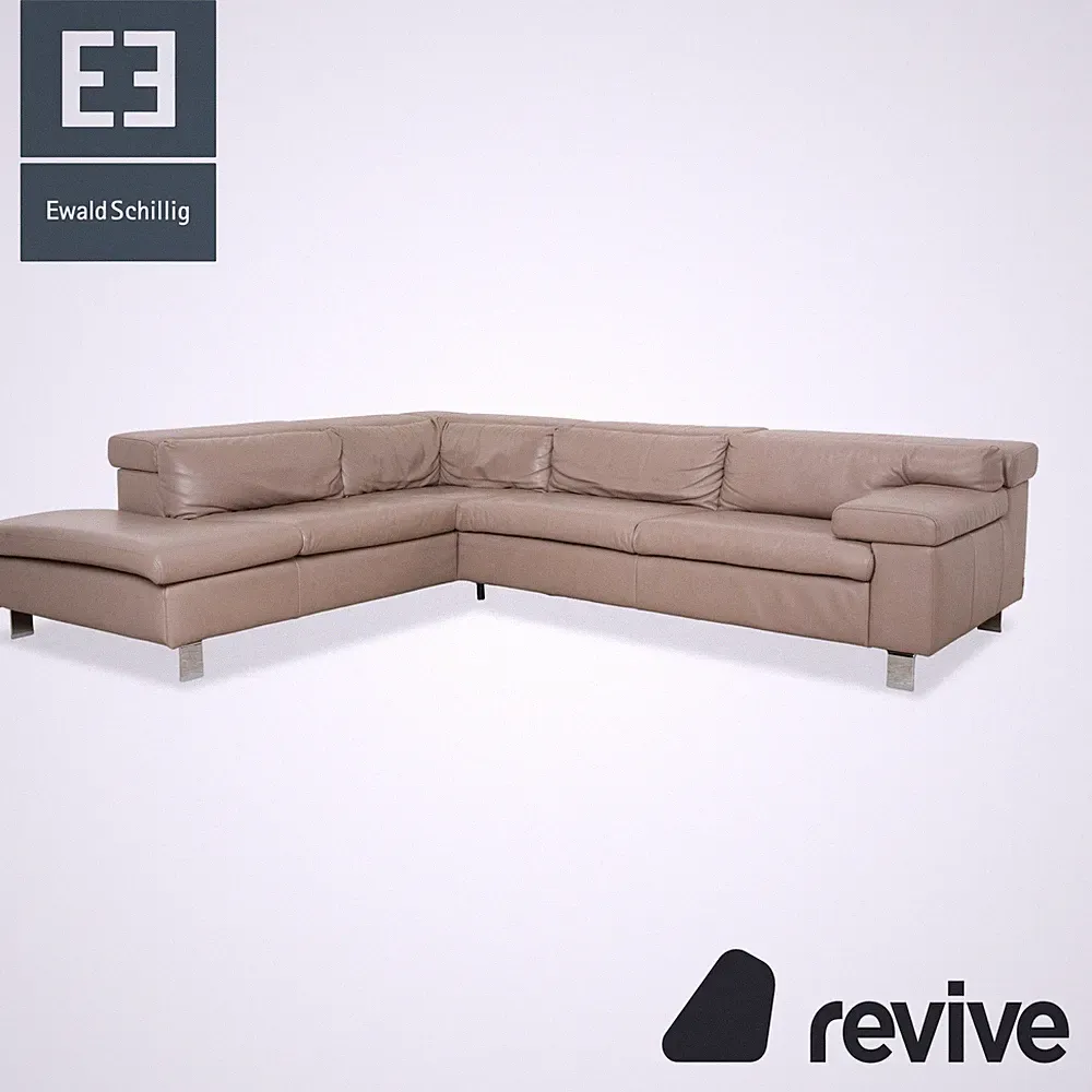 Ewald Schillig Dream Star Leather Corner Sofa Brown Taupe Manual Function