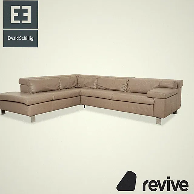 Ewald Schillig Dream Star Leather Corner Sofa Brown Taupe Manual Function
