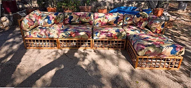 Exclusive Wilshire Rattan Bamboo Modular Couch 1970's Franco Albani Style 116" L