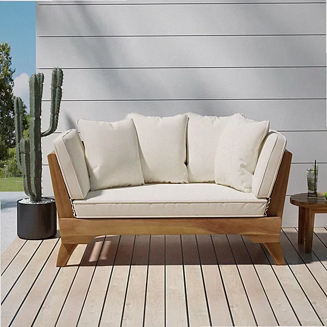 Expandable Daybed with Cushions,Outdoor Couch Acacia Wood Patio Couch with Adjus