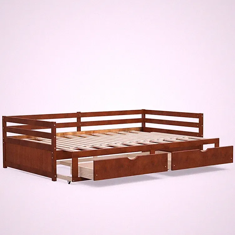 Extendable Twin to King Daybed Wooden Sofa Bed Frame w/Trundle & Storage Drawers