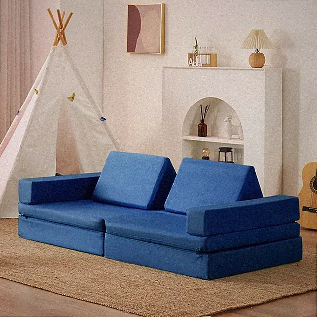 Extended Kids Couch Set - 8PCS Modular Foam Sofa for Family Fun, Navy Blue