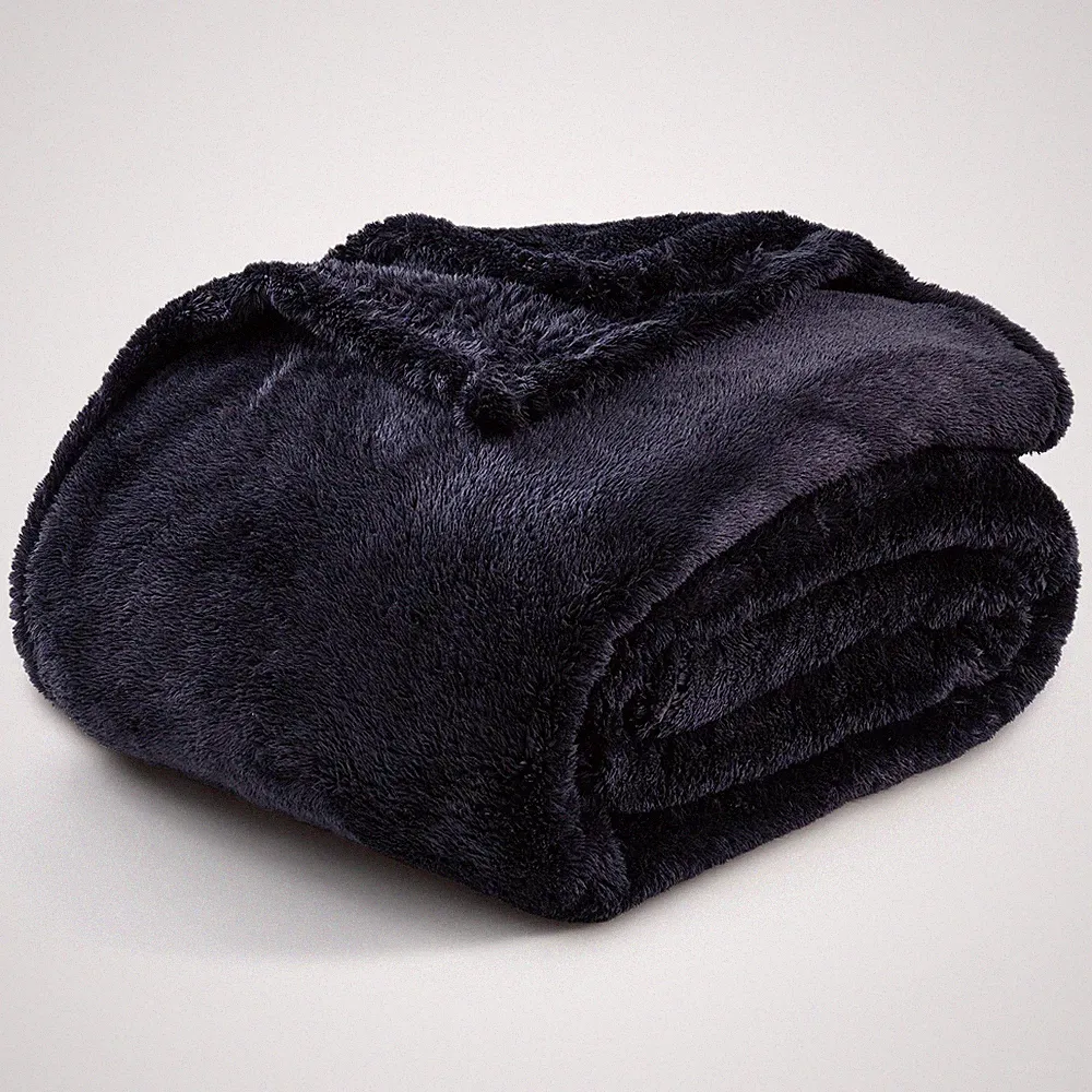 Extra-Fluffy Plush Throw Blanket - Soft Fuzzy Long Hair Couch Sofa Bed Cover, Bl