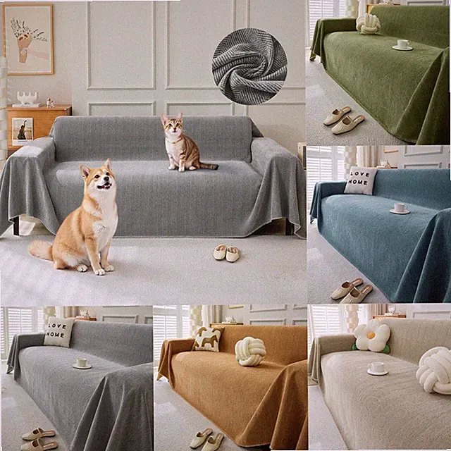 Extra Large Chenille Sofa Slipcovers 90" Widened Couch Blanket Chevron Pattern
