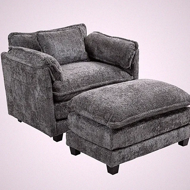 Extra-large double-padded sofa with movable footstools