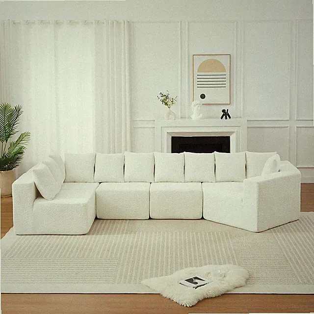 Extra-Large L-Shaped Deep-Seat Modular Sofa Chenille Fabric Sectional Sofa