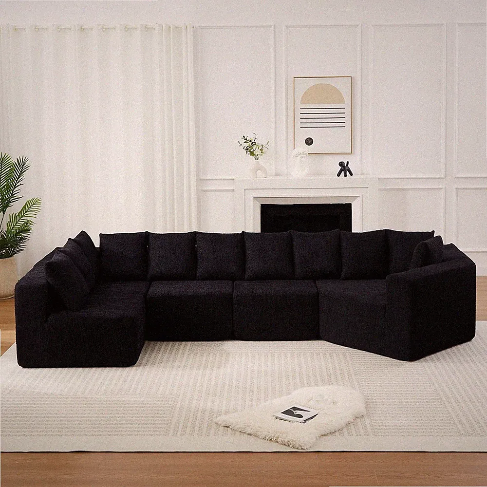 Extra-Large L-Shaped Deep-Seat Modular Sofa Chenille Fabric Sectional Sofa
