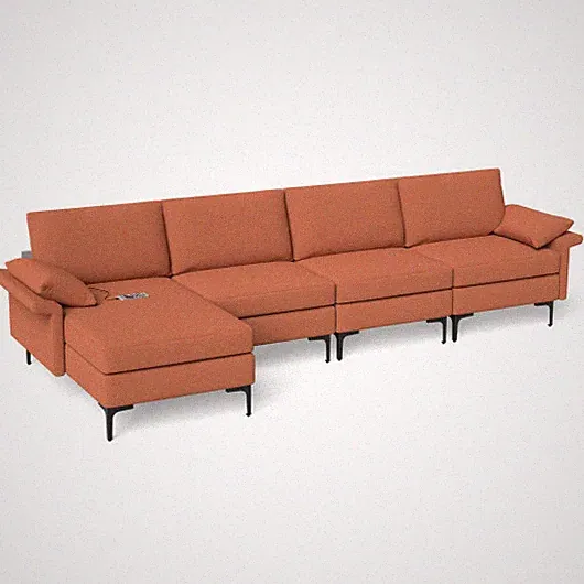 Extra Large L-shaped Sectional Sofa with Reversible Chaise and 2 USB Ports for 4