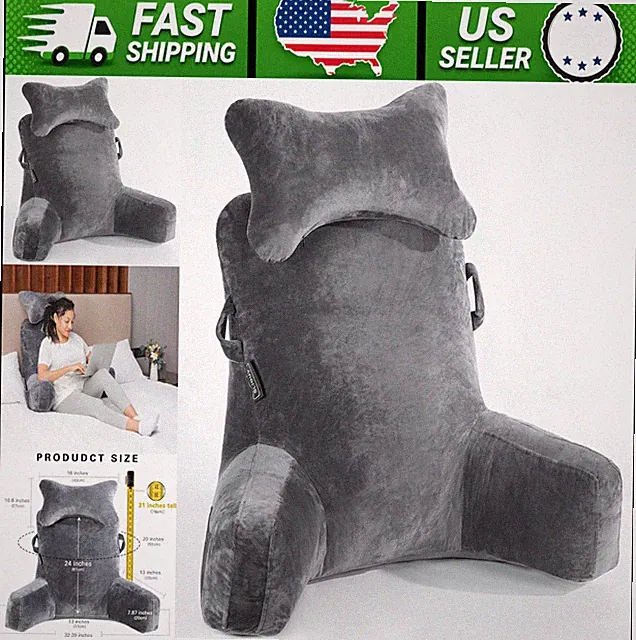 Extra Large Reading Pillow with Detachable Neck Roll for Bed or Couch