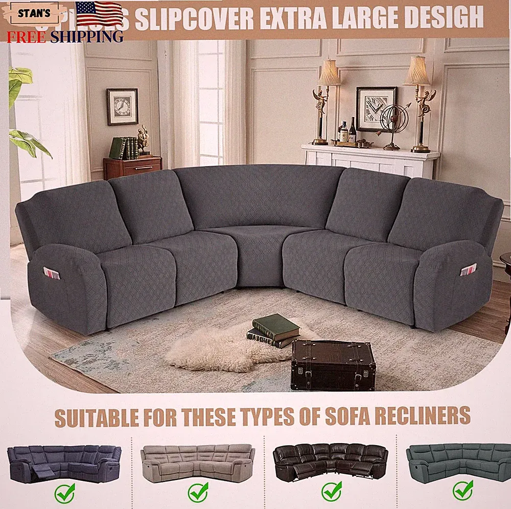 Extra Large Reclining Sectional Couch Covers Washable 5-Piece Sofa Covers for L