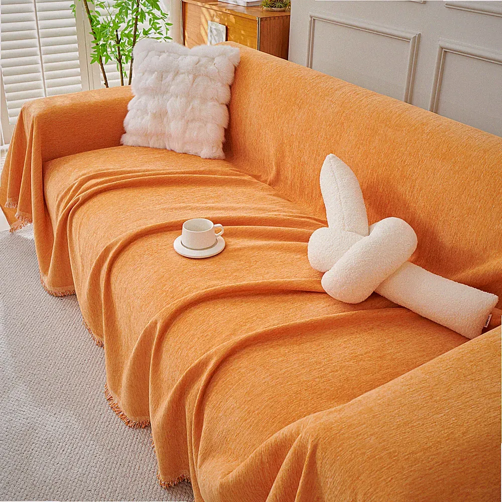 Extra Large Sectional Couch Cover 91"W Chenille Sofa Slipcover w/ Tassel 8 Color