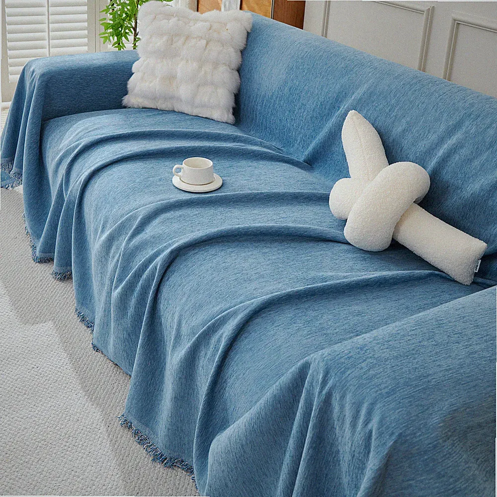 Extra Large Sectional Couch Cover 91"W Chenille Sofa Slipcover w/ Tassel 8 Color
