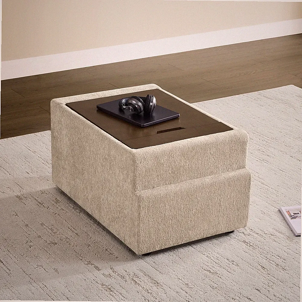 Extra Large Sectional Sofa Console Table Storage USB Ports Chenille Taupe