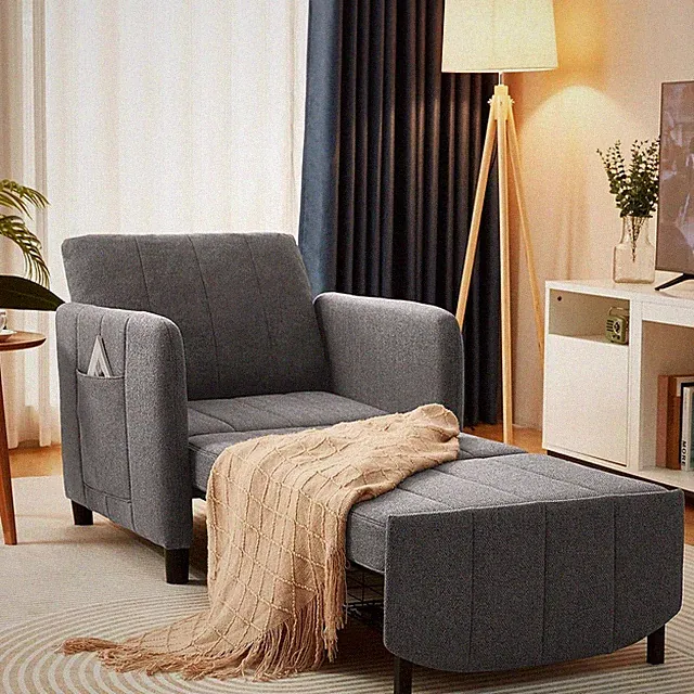 Extra Long 3-in-1 Sleeper Chair Bed for Small Spaces - Dark Grey